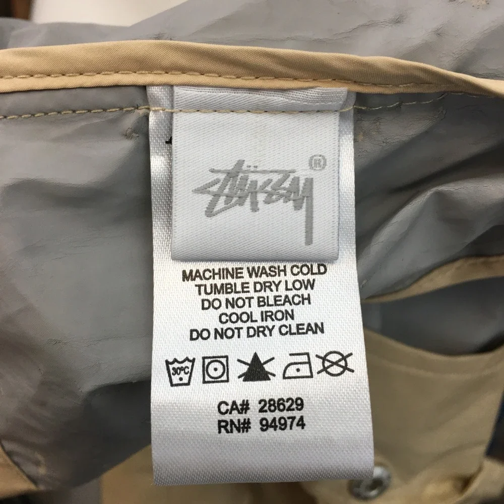 Stussy Mens Rain Long Coat Coach Jacket‎ Size L Snap Logo Lightweight Outerwear